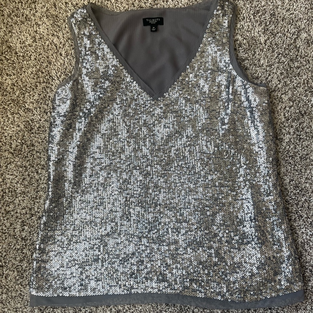 Talbots Silver Sequin Tee PS